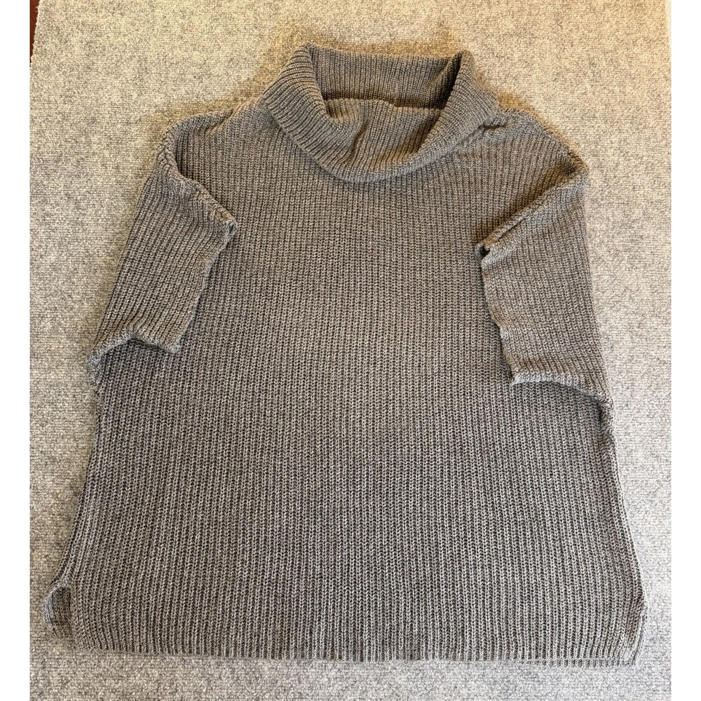Pact Organic Cotton, Chunky Ribbed Turtleneck Poncho Sweater, Grey OS Very Good